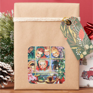 retro vintage Holiday kids Square Sticker