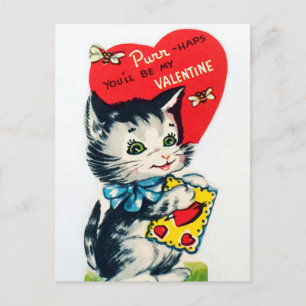 Retro Vintage Holiday Valentine cat postcard