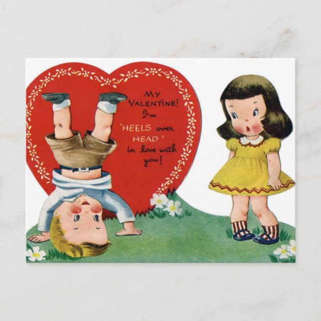 Retro Vintage Holiday Valentine couple postcard (Front)
