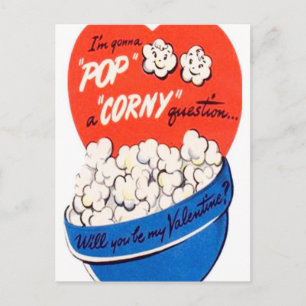 Retro Vintage Holiday Valentine pop corn postcard