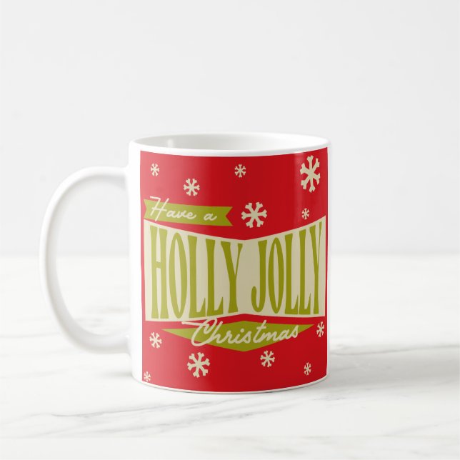 Retro Vintage Holly Jolly Christmas Coffee Mug (Left)