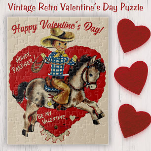 Retro Vintage Howdy Pardner Valentine's Day Jigsaw Puzzle