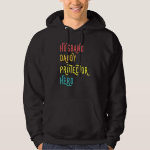 Retro Vintage Husband Daddy Protector Hero Fathers Hoodie