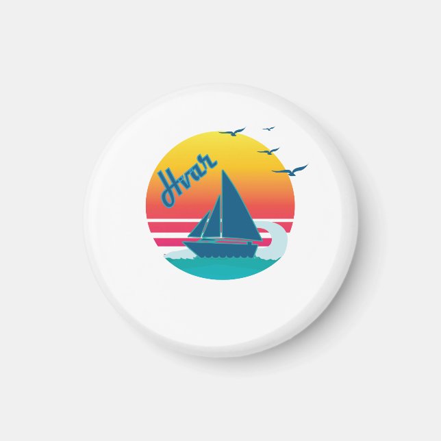 Retro Vintage Hvar Sunset, #Hvar Magnet (Front)
