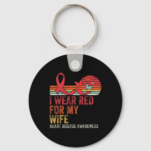 Retro Vintage I Wear Red For My Wife Heart Disease Key Ring