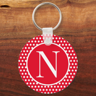 Retro Vintage initial letter Red Polka Dots Key Ring