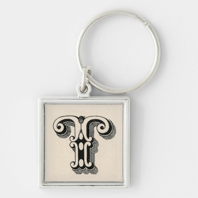 Retro Vintage Initial Letter T Monogram Keychain (Front)