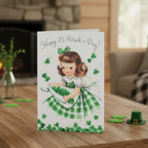 Retro Vintage Irish Lassie with Shamrocks