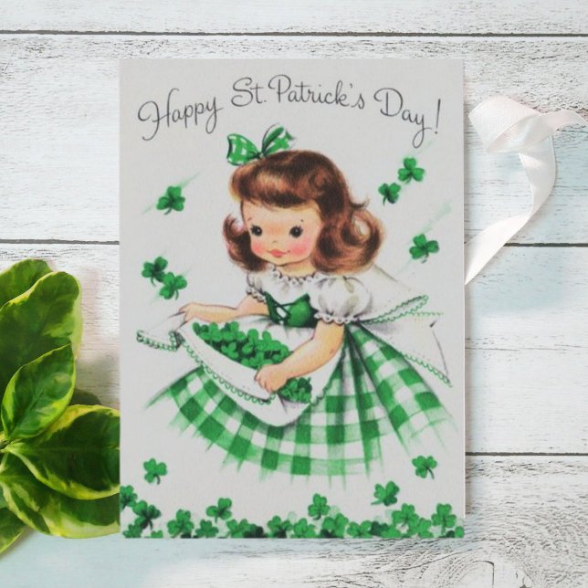Retro Vintage Irish Lassie with Shamrocks Holiday Card (Retro Vintage Irish Lassie with Shamrocks Holiday Card)