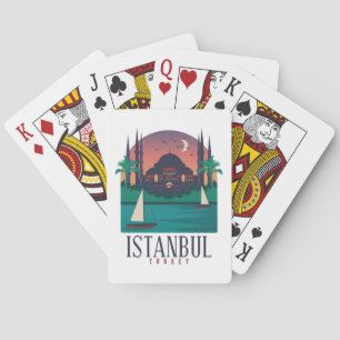 Retro Vintage Istanbul Turkey Skyline Hagia Sophia Playing Cards