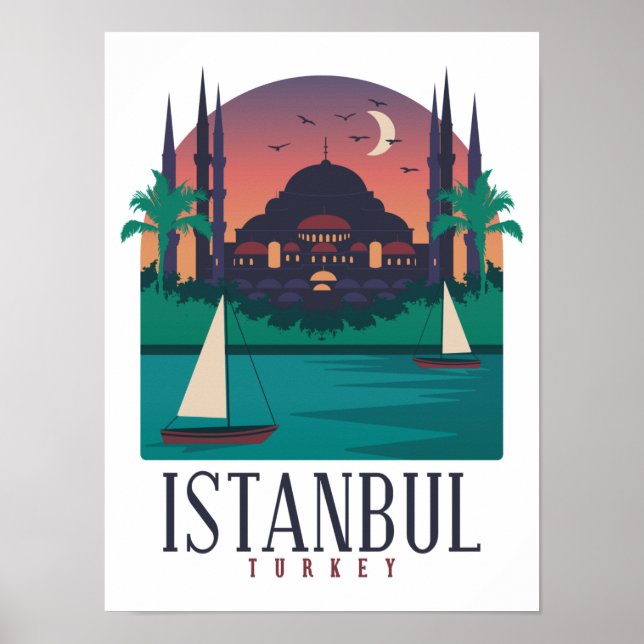 Retro Vintage Istanbul Turkey Skyline Hagia Sophia Poster (Front)