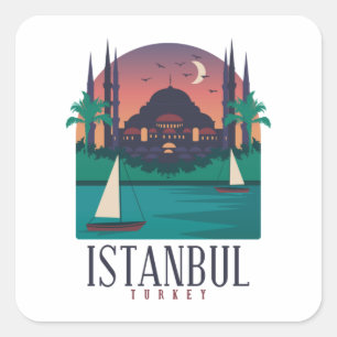 Retro Vintage Istanbul Turkey Skyline Hagia Sophia Square Sticker