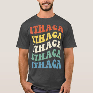 Retro Vintage Ithaca New York Hippie Wavy Text T-Shirt