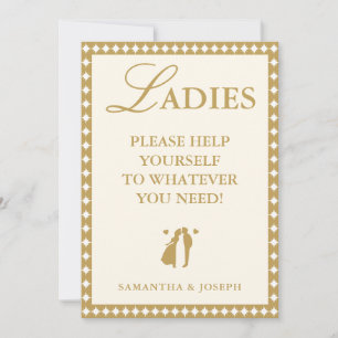 Retro Vintage Ivory Ladies Bathroom Basket Sign Invitation