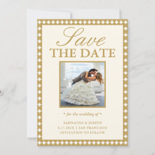 Retro Vintage Ivory Photo Save the Date Card