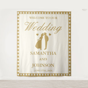 Retro Vintage Ivory Wedding Welcome Backdrop Tapestry