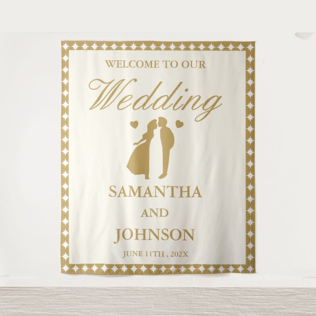Retro Vintage Ivory Wedding Welcome Backdrop Tapestry (Front)
