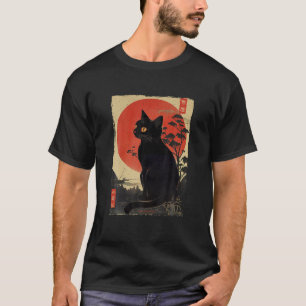 Retro Vintage Japanese Art Black Cat Kitten and Ca T-Shirt