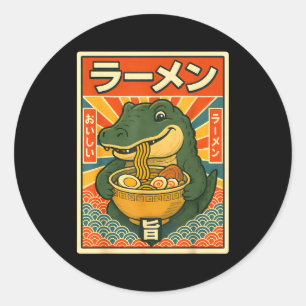 Retro Vintage Japanese Ramen Greg Meme Crocodile C Classic Round Sticker