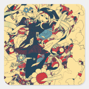 Retro Vintage Japanese Roses Sailor Graphic Art Square Sticker