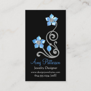 Retro Vintage Jewelled Blue Design Business Card