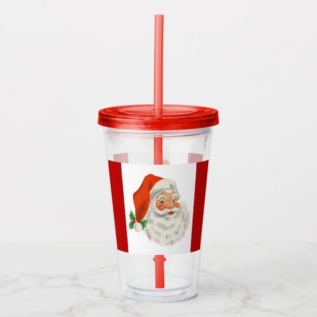 Retro Vintage Jolly Santa Claus Christmas Acrylic Tumbler (Front)