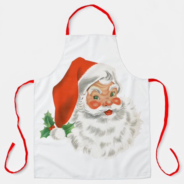 Retro Vintage Jolly Santa Claus Christmas Apron (Front)