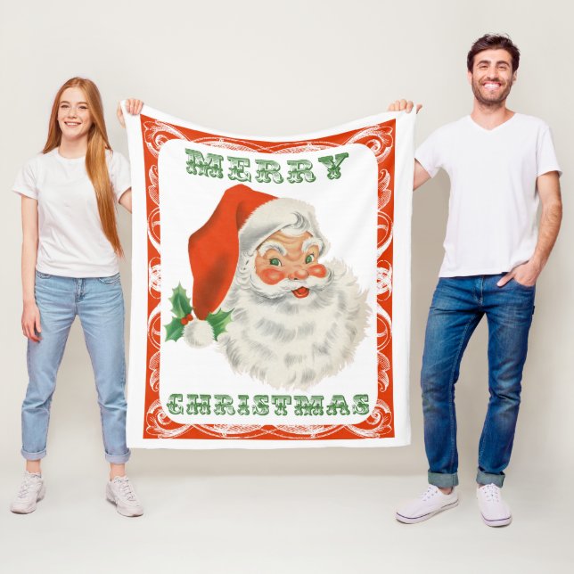 Retro Vintage Jolly Santa Claus Christmas Fleece Blanket (In Situ)