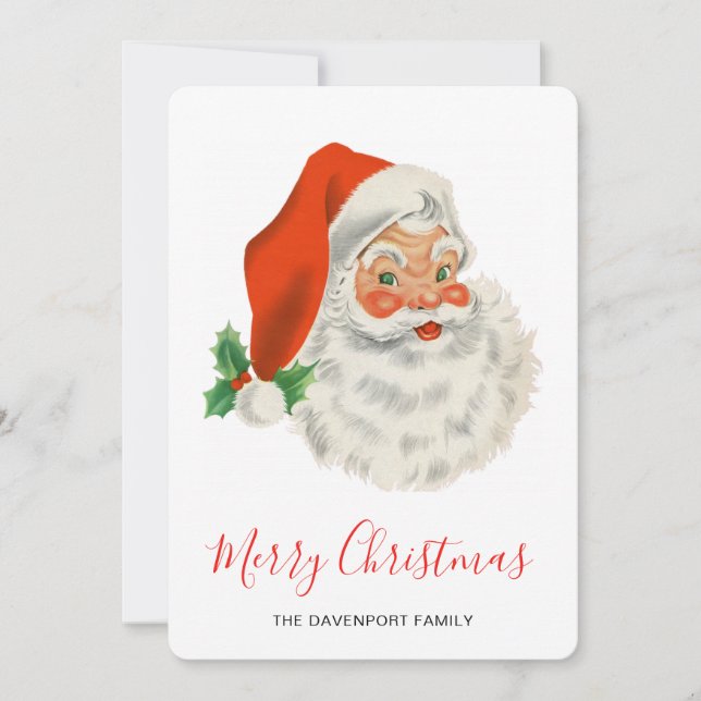 Retro Vintage Jolly Santa Claus Christmas Holiday Card (Front)