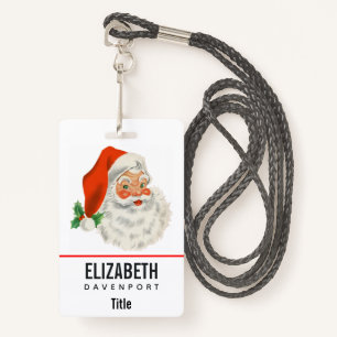 Retro Vintage Jolly Santa Claus Christmas ID Badge