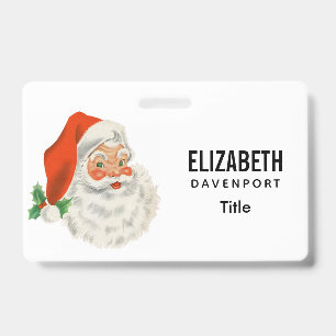Retro Vintage Jolly Santa Claus Christmas ID Badge