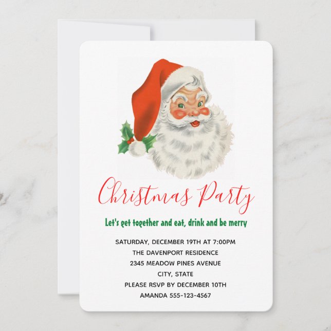 Retro Vintage Jolly Santa Claus Christmas Invitation (Front)