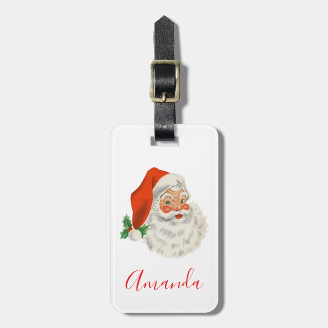 Retro Vintage Jolly Santa Claus Christmas Luggage Tag (Front Vertical)