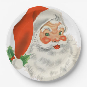 Retro Vintage Jolly Santa Claus Christmas Paper Plate
