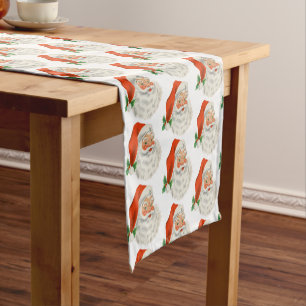 Retro Vintage Jolly Santa Claus Christmas Short Table Runner
