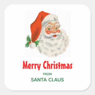 Retro Vintage Jolly Santa Claus Christmas Square Sticker
