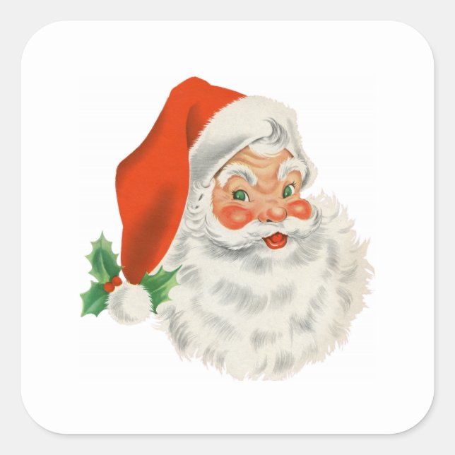 Retro Vintage Jolly Santa Claus Christmas Square Sticker (Front)