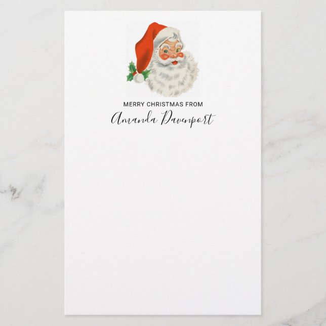 Retro Vintage Jolly Santa Claus Christmas Stationery (Front)