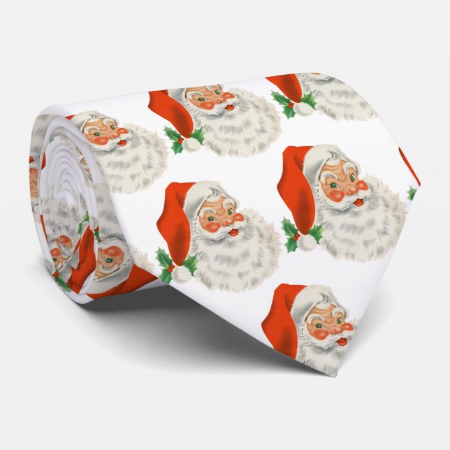 Retro Vintage Jolly Santa Claus Christmas Tie (Rolled)