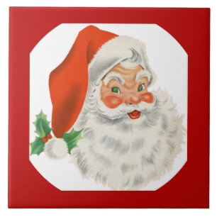 Retro Vintage Jolly Santa Claus Christmas Tile
