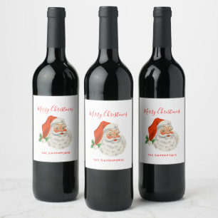 Retro Vintage Jolly Santa Claus Christmas Wine Label