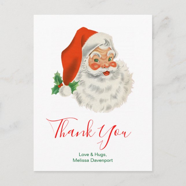 Retro Vintage Jolly Santa Claus Thank You Postcard (Front)