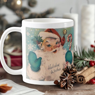 Retro Vintage Jolly Santa with Candy Cane Coffee Mug