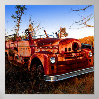 Retro,Vintage, Junkyard Firetruck in Field Poster