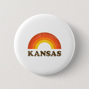 Retro Vintage Kansas Souvenir 70s Rainbow Distress 6 Cm Round Badge