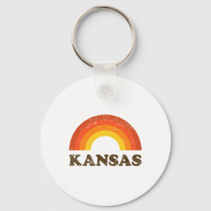 Retro Vintage Kansas Souvenir 70s Rainbow Distress Key Ring