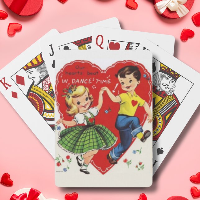 Retro Vintage Kids Dancing Valentine's Day Playing Cards (Retro Vintage Kids Dancing Valentine's Day Playing Cards)