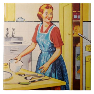 Retro Vintage Kitchen Housewife Cooking  Tile