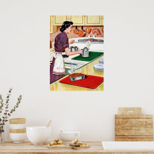 retro vintage kitchen lady poster