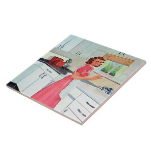 retro vintage kitchen lady  tile